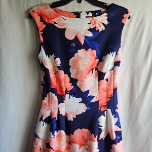 Vince Camuto size 6 dress. Blue with orange floral. Like new. Business.